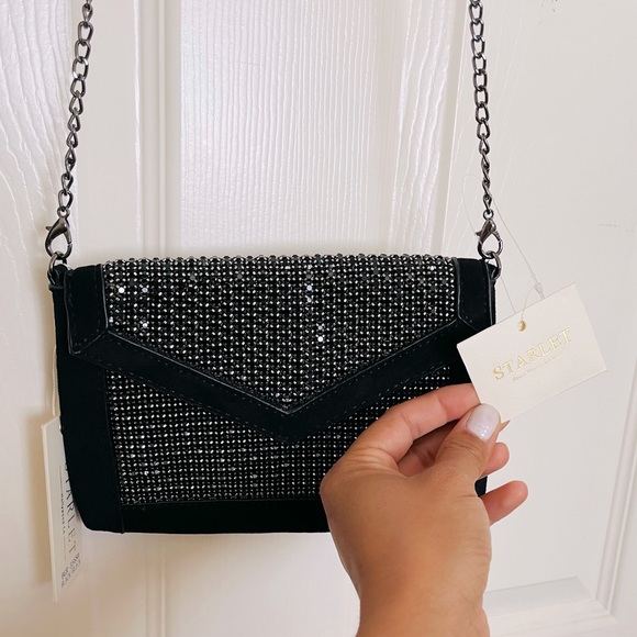 Evening clutch Nwot Starlet Hollywood black + silver chain bag + clutch